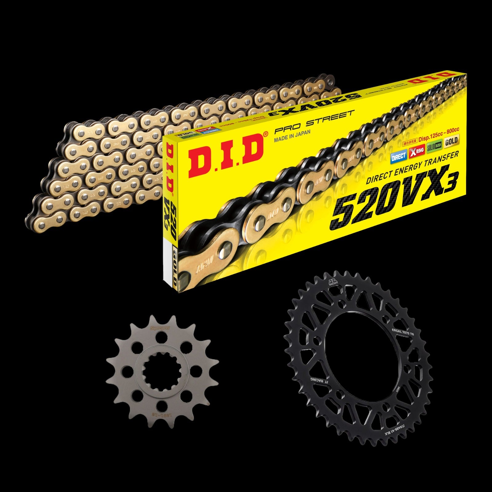 DID Kettensatz Stahl für Kawasaki Ninja 650 2017- VX3 520 Kette Schwarz/Gold