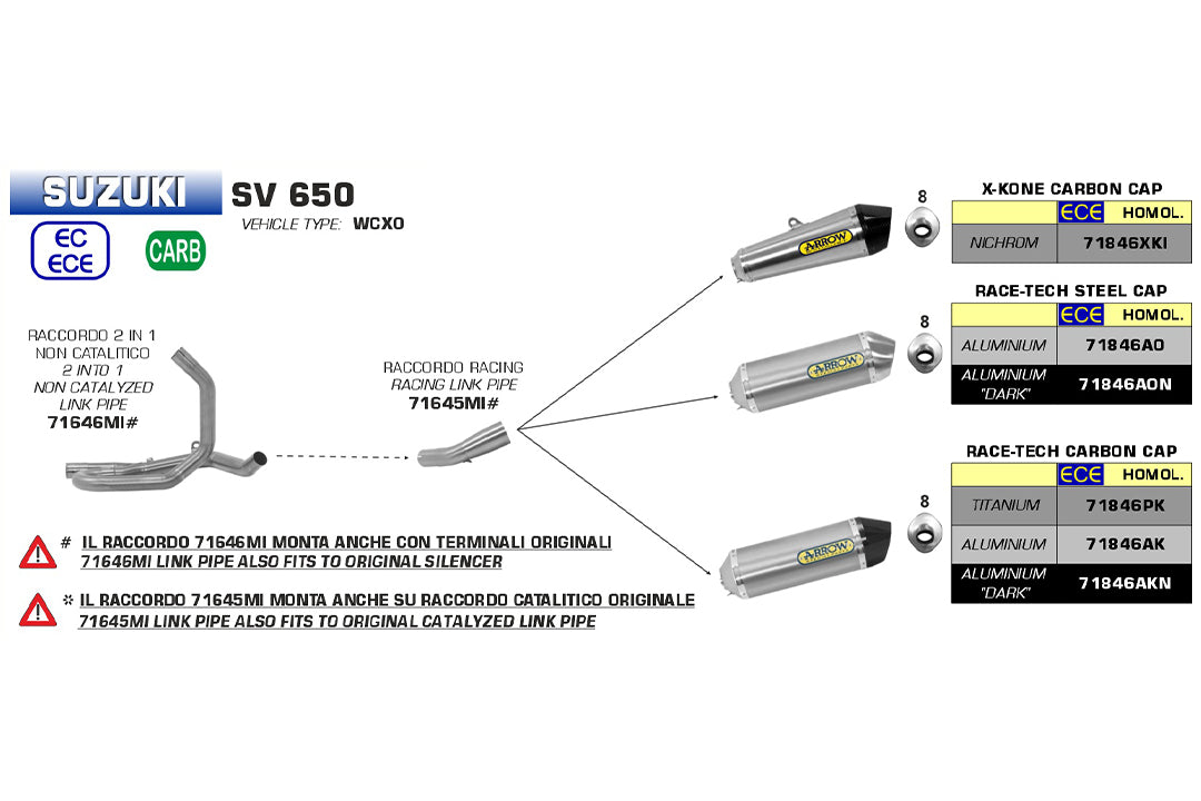 RURA POŚREDNIA ARROW, STAL NIERDZEWNA DO SUZUKI SV650, OD ROKU MODELOWEGO 2016-