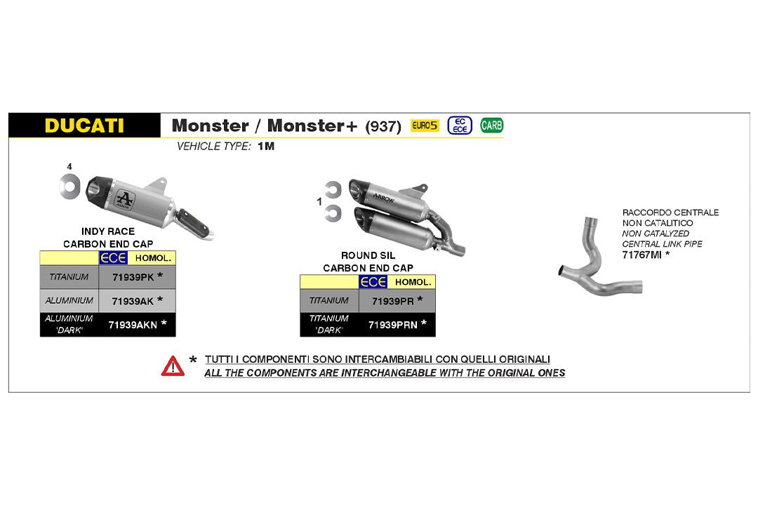 TŁUMIK ARROW INDY RACE ALUMINIOWY DO DUCATI MONSTER / MONSTER+ OD ROKU MODELOWEGO 2021-
