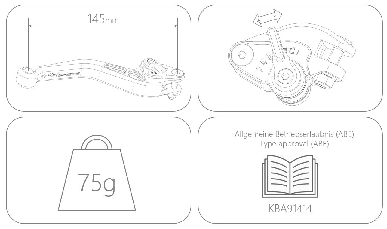 Bremshebel kurz mit ABE, gültig in D - A - CH